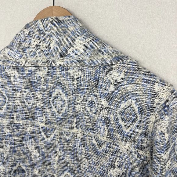 LUCKY BRAND Cardigan Womens M Ikat Southwestern Open Front Shawl Slub Blue - Picture 7 of 13